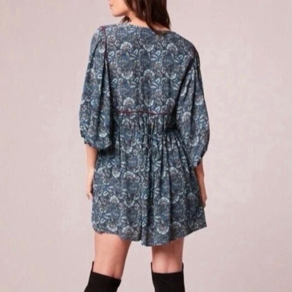 Band of the Free puff sleeve pocket short mini dress Aqua Teal floral BOG Small - Picture 4 of 16